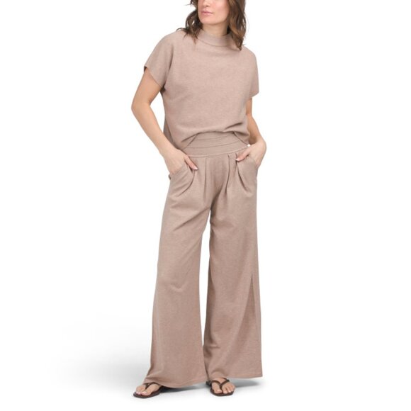SIONI Heather 2pc Dolman Sleeve High Neck Top And Pants Set